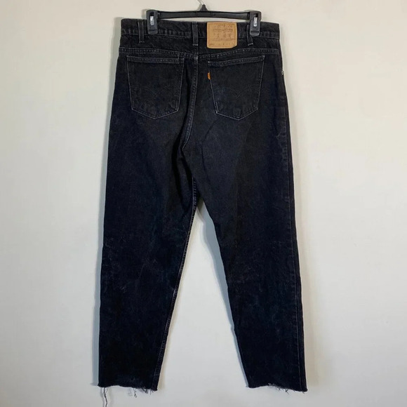 Vintage Levis 550 Orange Tab Denim Jeans Relaxed Fit Men's 34x32 Black Raw Hem - Picture 7 of 13